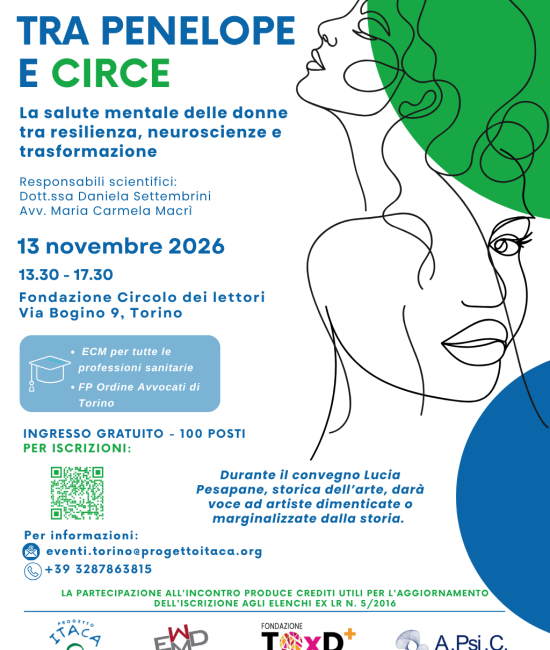 Locandina del convegno Tra Penelope e Circe sulla salute mentale delle donne, 13 novembre 2026 al Circolo dei Lettori di Torino